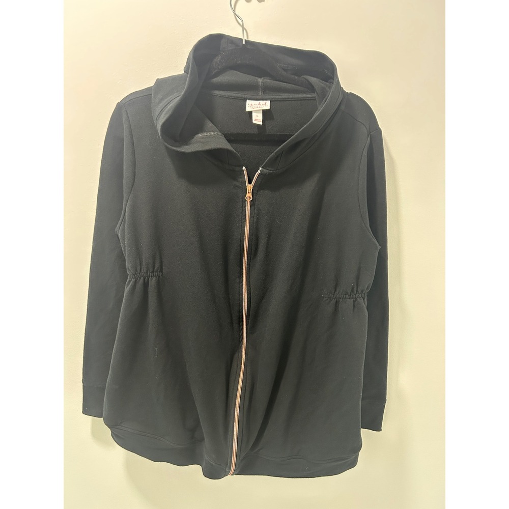 Isabel Maternity Black Full Zip Hoodie Rose Gold Zipper Empire Waist Large